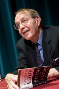 Kozol signs copies of his books, including The Shame of the Nation, after the lecture